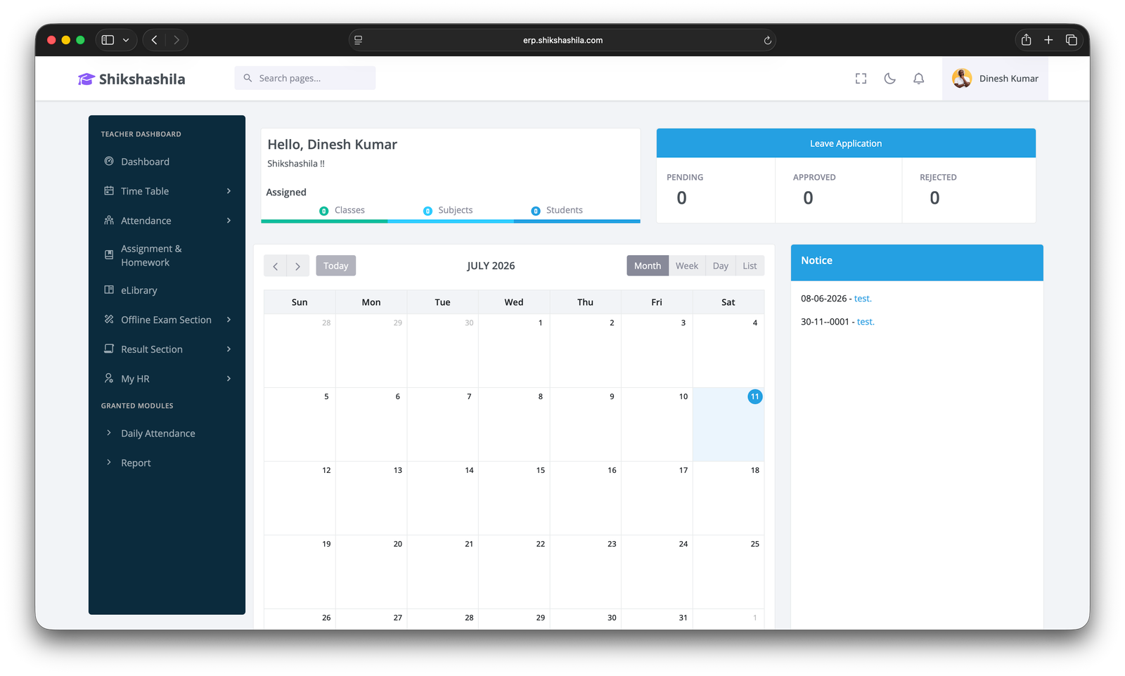 Teacher Dashboard